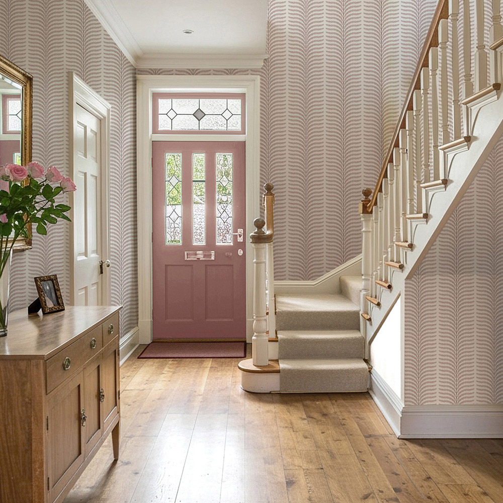 Belmont House Pink Leafy Stripe Wallpaper Image 2