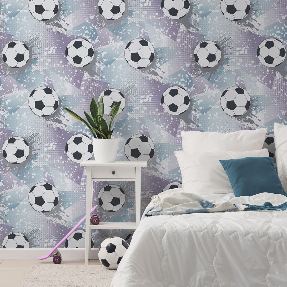 Holden Decor Football Frenzy Lilac and Silver Wallpaper Image 3