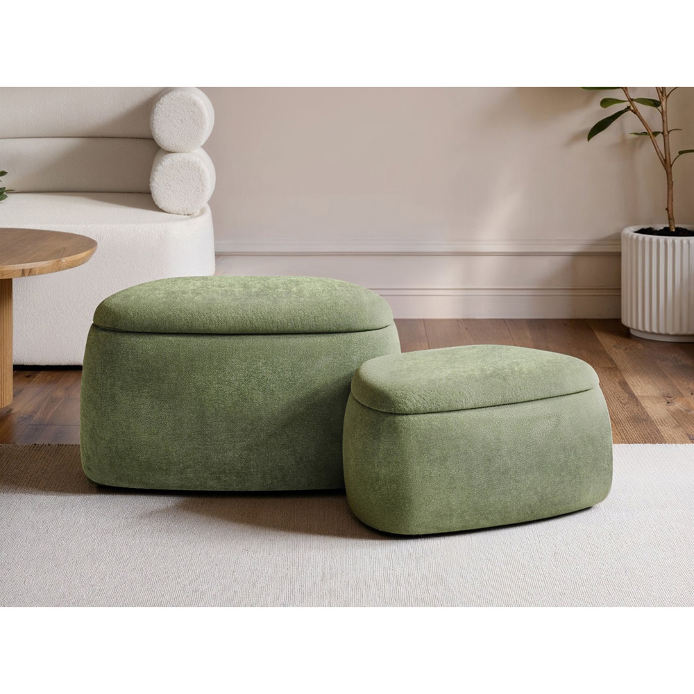 SOLACE+CO Zuri Set of 2 Green Fabric Storage Pouffe Image 3