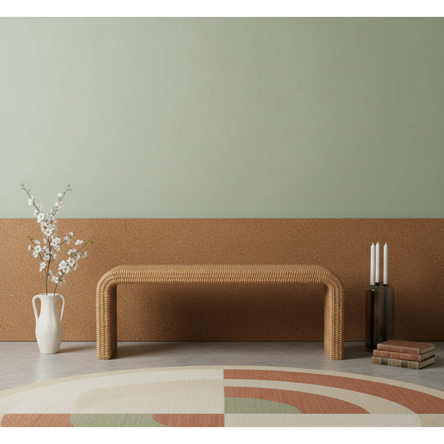 Artisan Furniture Solid Wood Beige Rattan Weave Bench Image 7