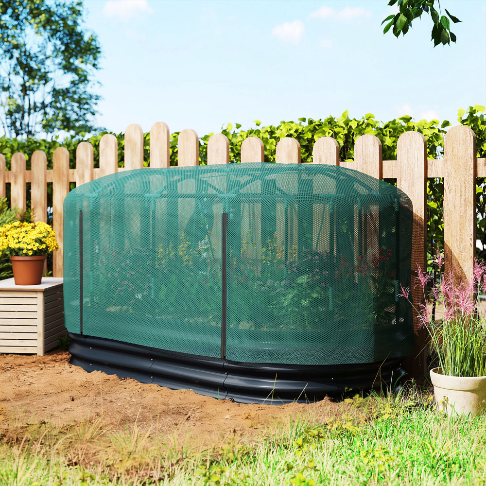 Outsunny Grey Self Watering Oval Raised Garden Bed with Mesh Cover 180 x 90 x 93cm Image 3