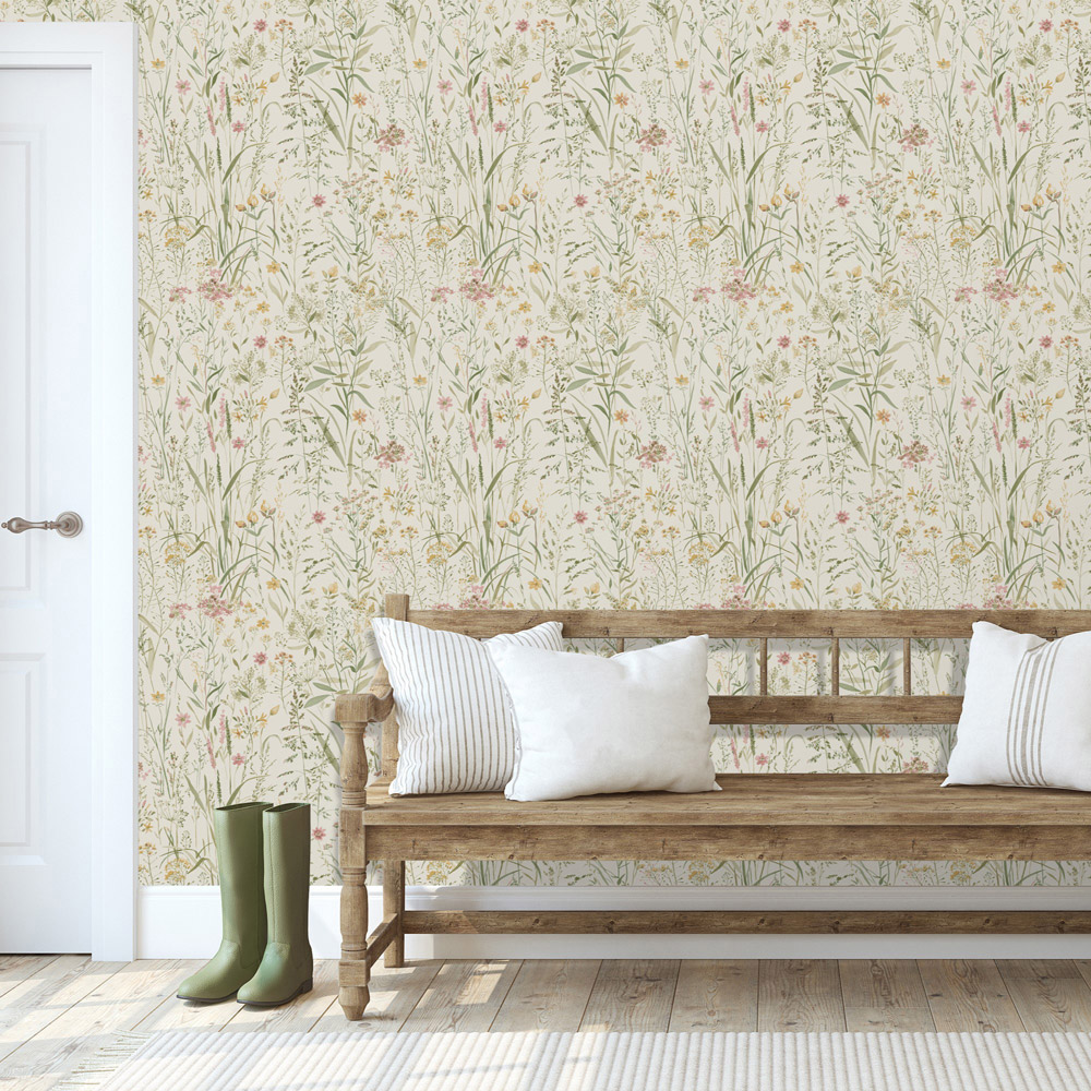 Grandeco Free Flower Sprigs and Grass Natural Wallpaper Image 2