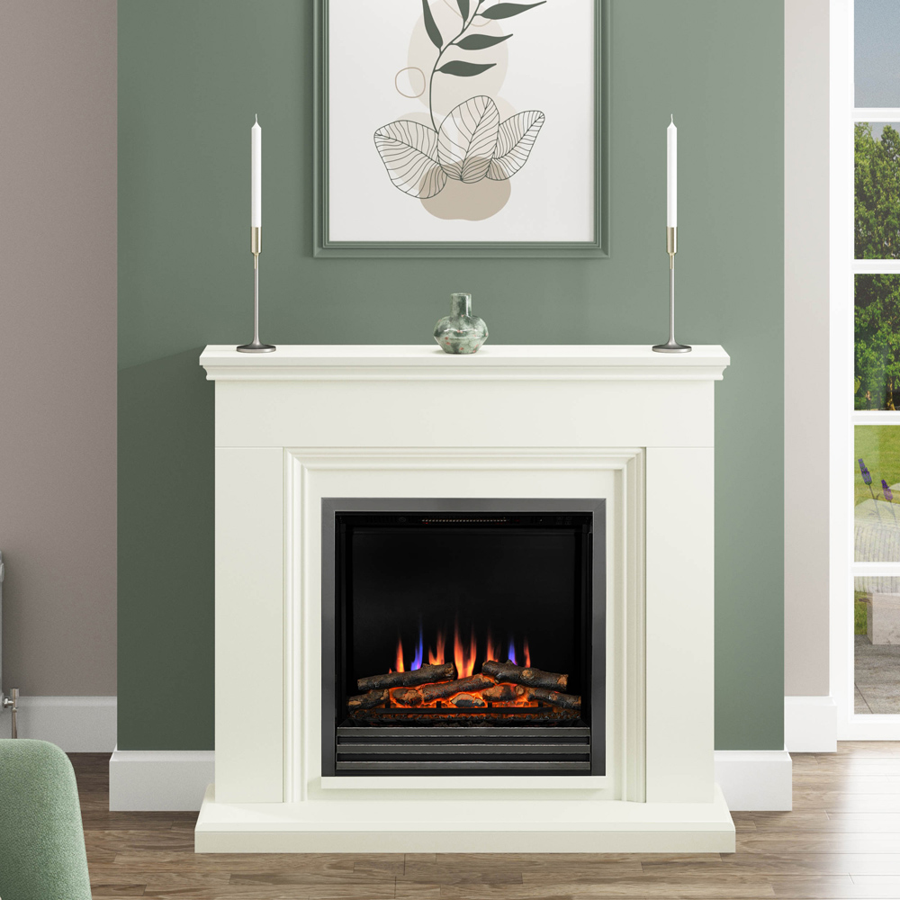 Be Modern Stanton Soft White Timber Electric Fireplace Suite 46 inch Image 2