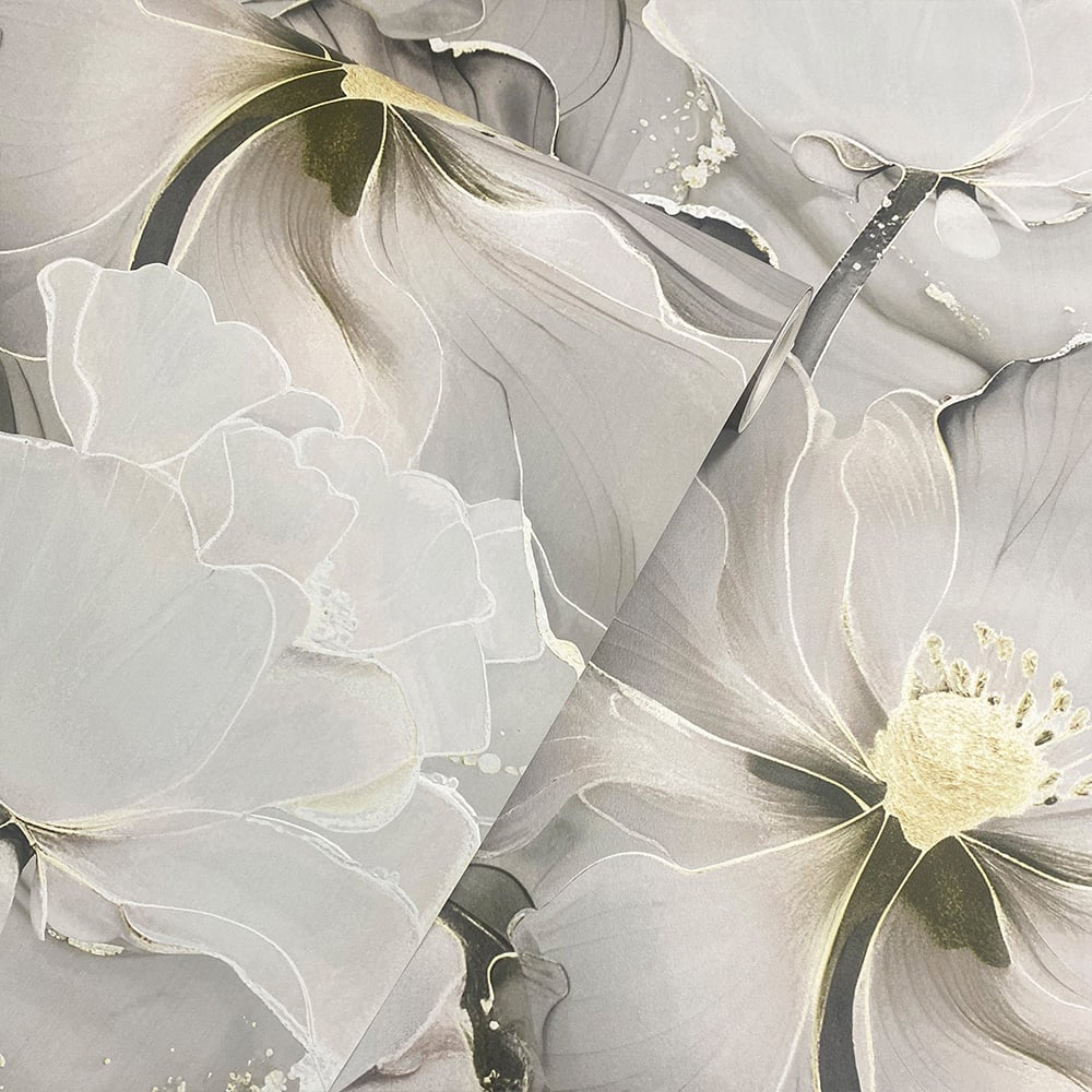 Muriva Bliss Floral Grey and Gold Wallpaper Image 2
