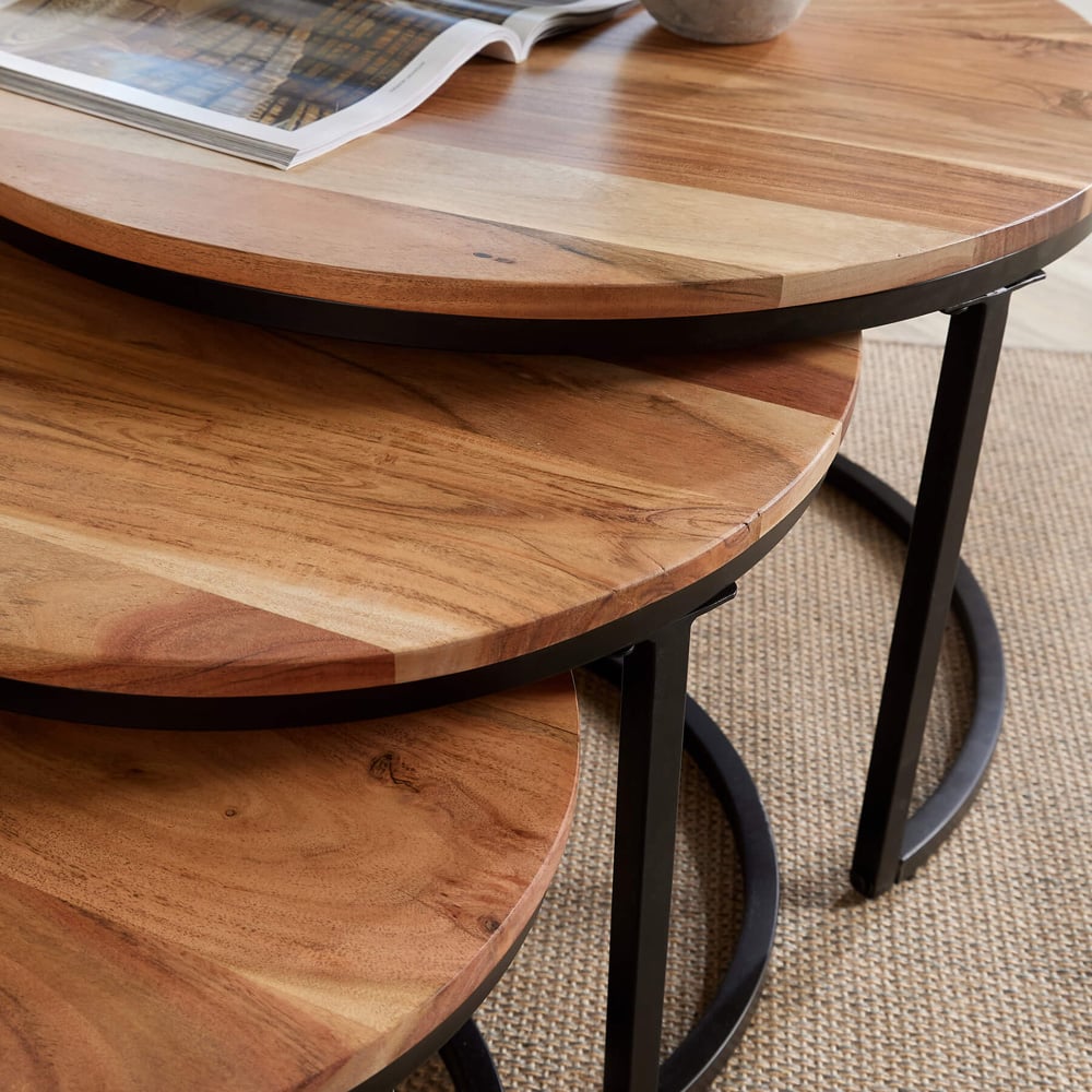 Home Source Eureka Acacia Round Nest of Tables Set of 3 Image 3