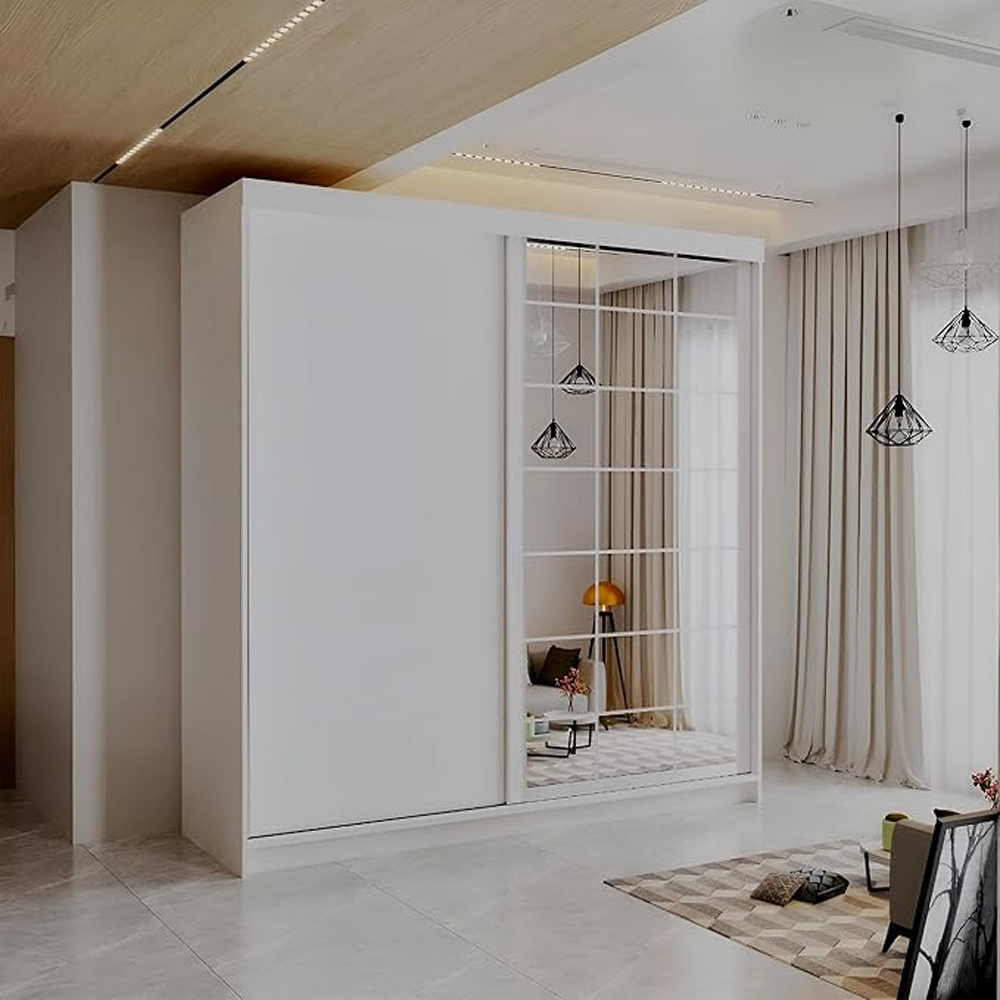 Sliding Wardrobes 4U Collin 2 Sliding Door White Grid Mirrored Wardrobe 200cm Image 3