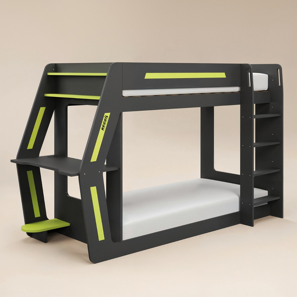 Flair Alister Charcoal and Green Gaming Bunk Bed with Desk Image 2