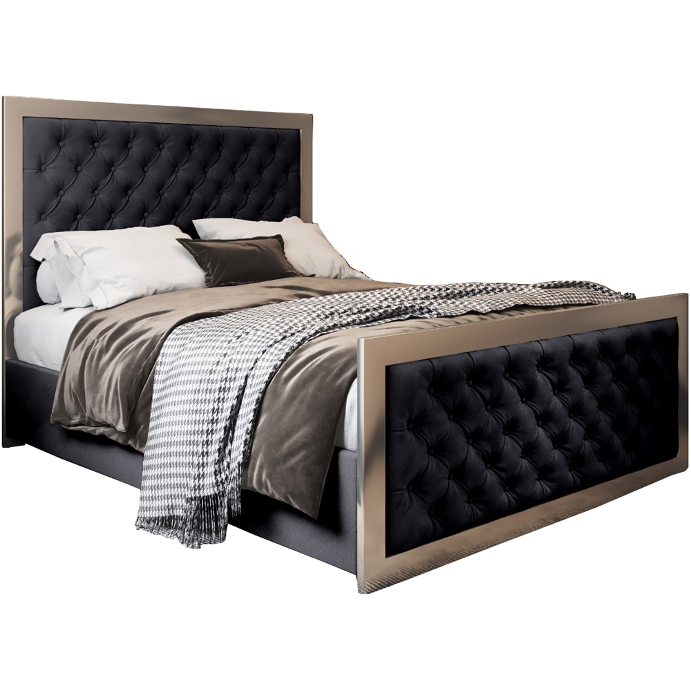 Maddison Black Super King Size Velvet Upholstered Metal Bed Frame with Padded Headboard Image 2