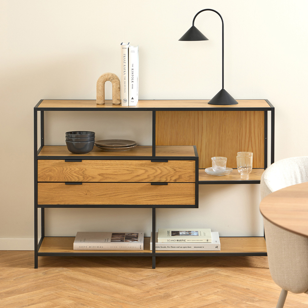 Florence Seaford 2 Drawer 3 Shelf Matt Wild Oak Metal Bookcase Image 8