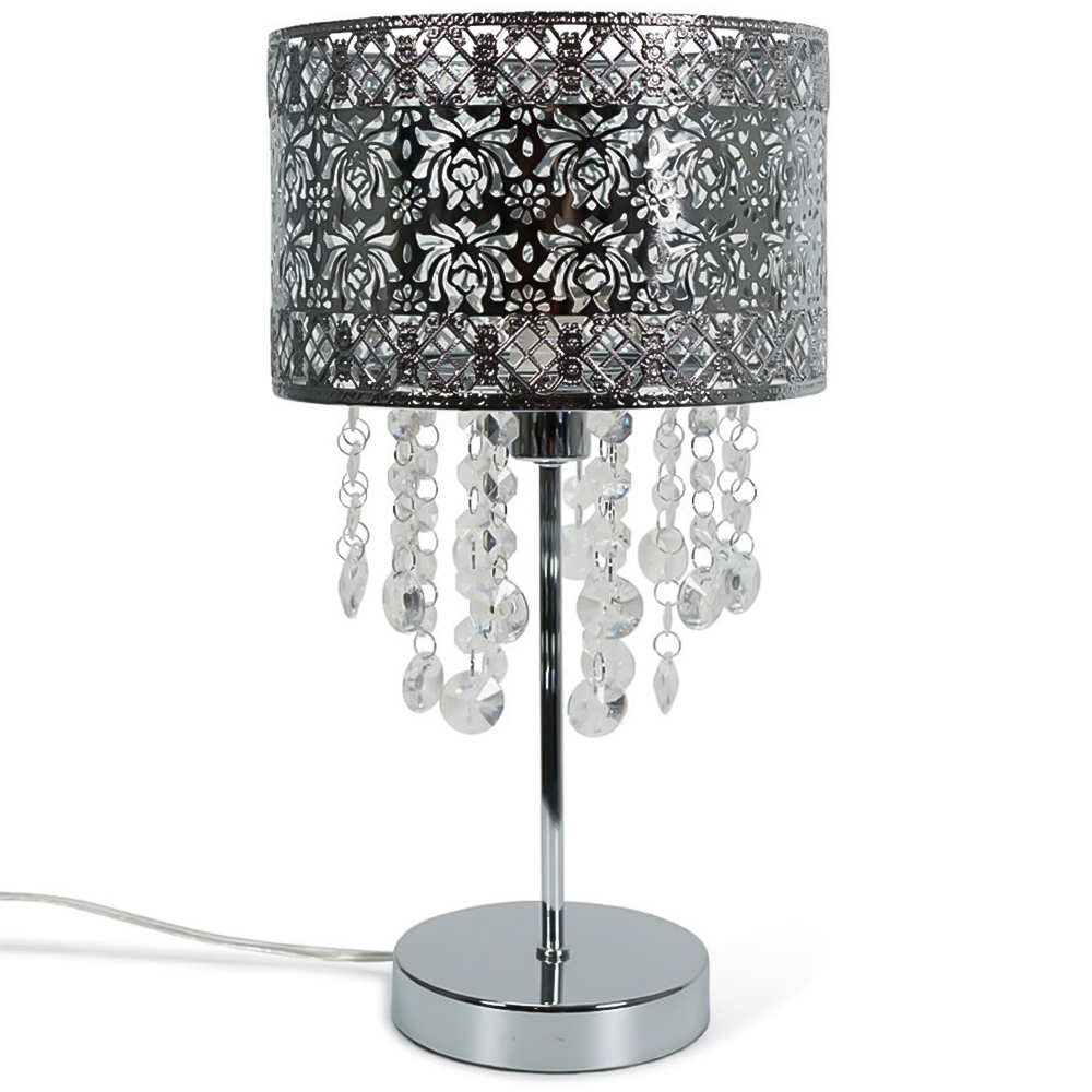 ValueLights Enna Silver Cut Shade Metal LED Table Lamp Image 1
