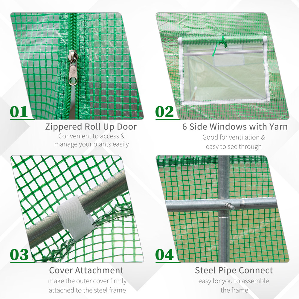 Outsunny Green Plastic 6.5 x 14.6ft Walk In Polytunnel Greenhouse Image 6