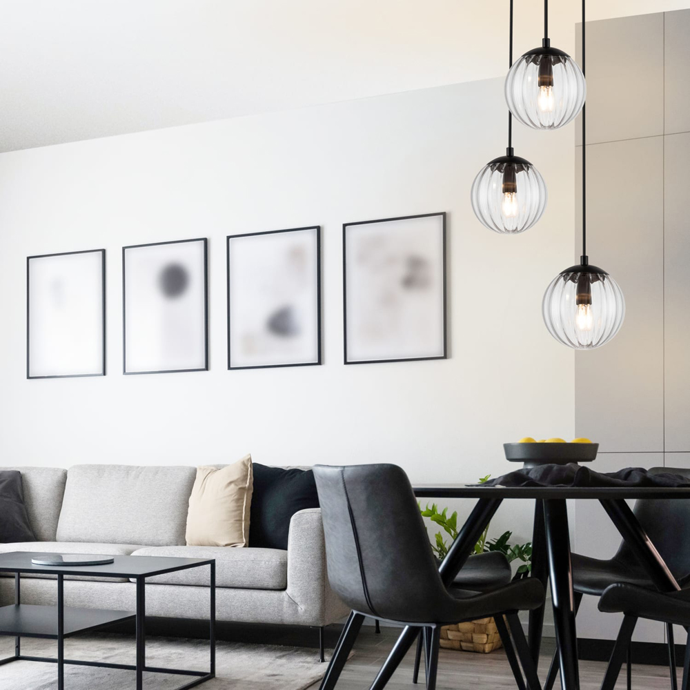 Cosylyte Kingston 3 Light Clear Ribbed Glass Cluster Pendant Light Image 7