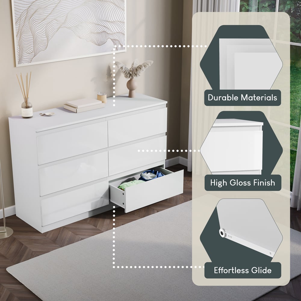 Vida Designs Glinton 6 Drawer White Chest of Drawers Image 6