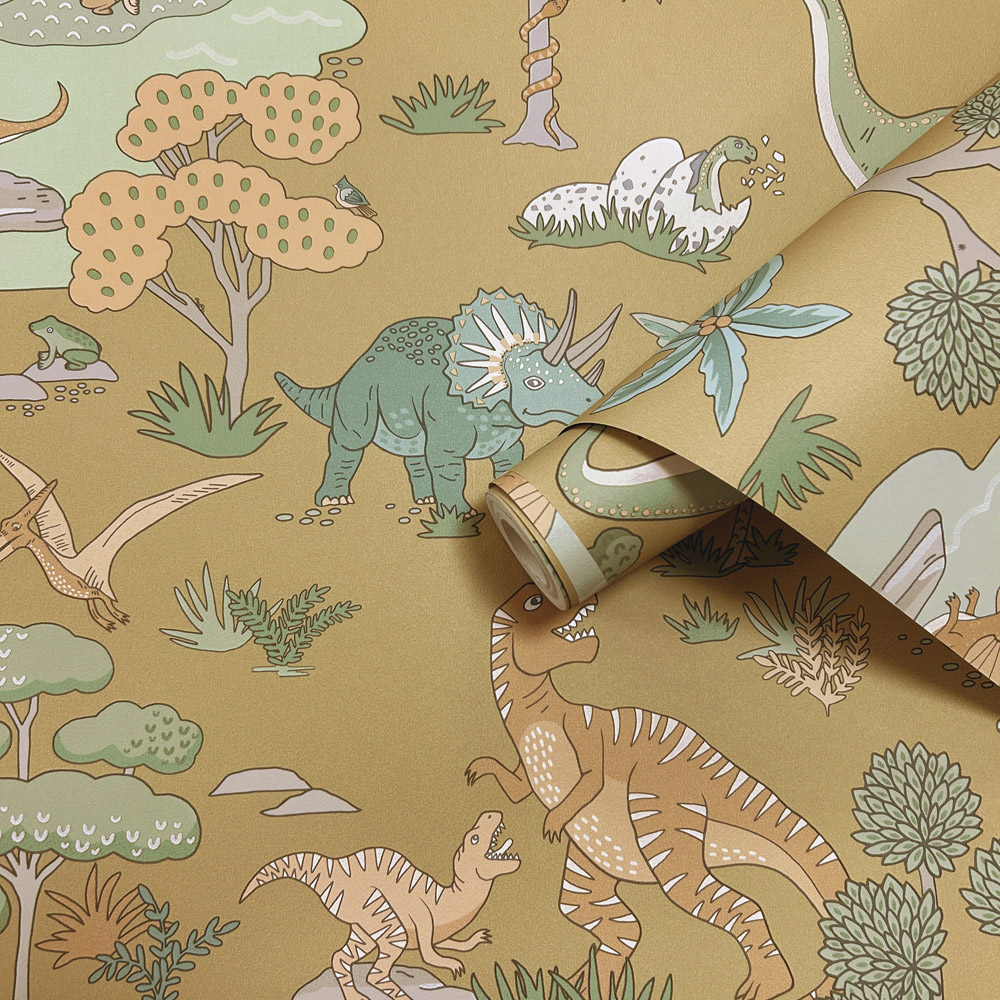 Holden Decor Dino Zoo Ochre Wallpaper Image 2