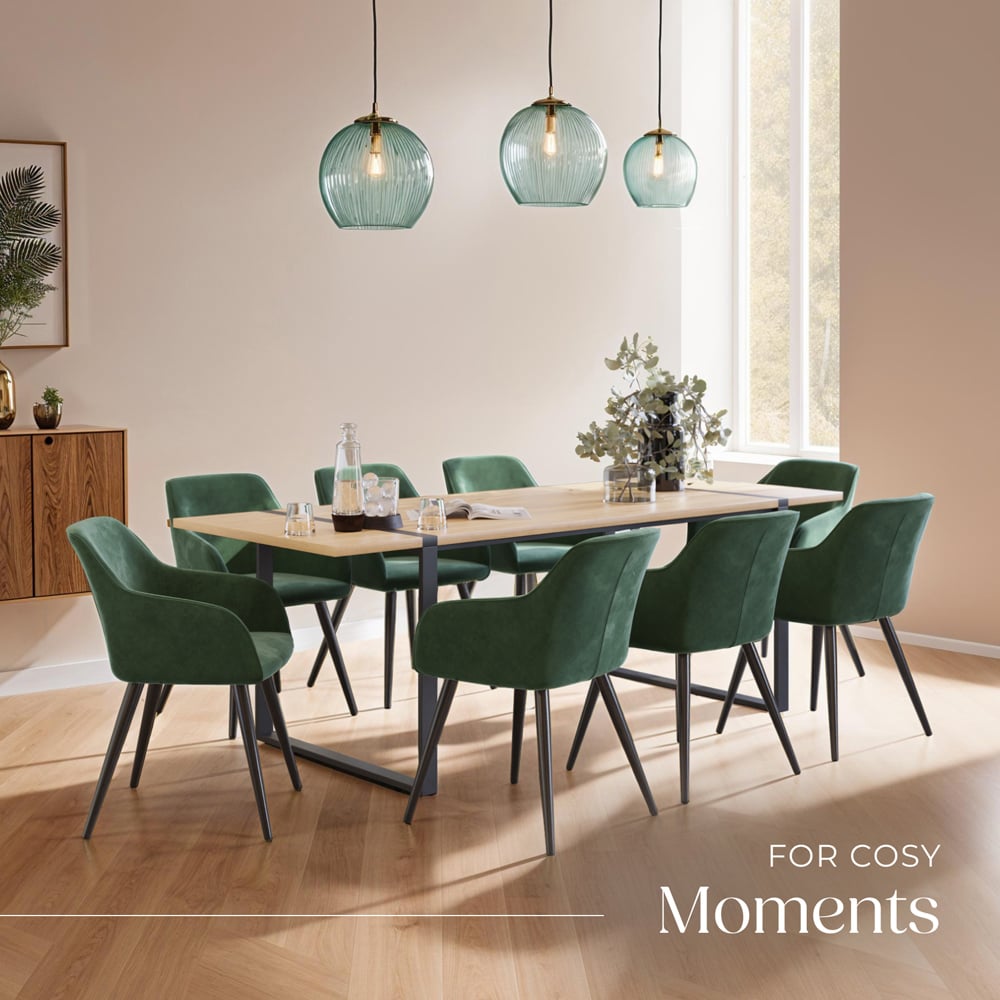 tectake Marilyn Set of 8 Dark Green and Black Velvet Look Padded Dining Chairs Image 6