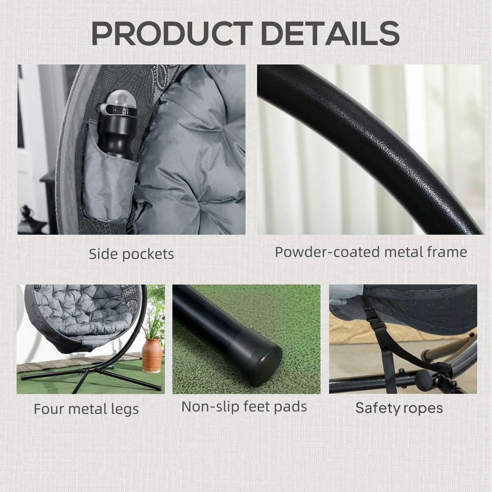 Outsunny Charcoal Grey Hanging Swing Chair Image 8