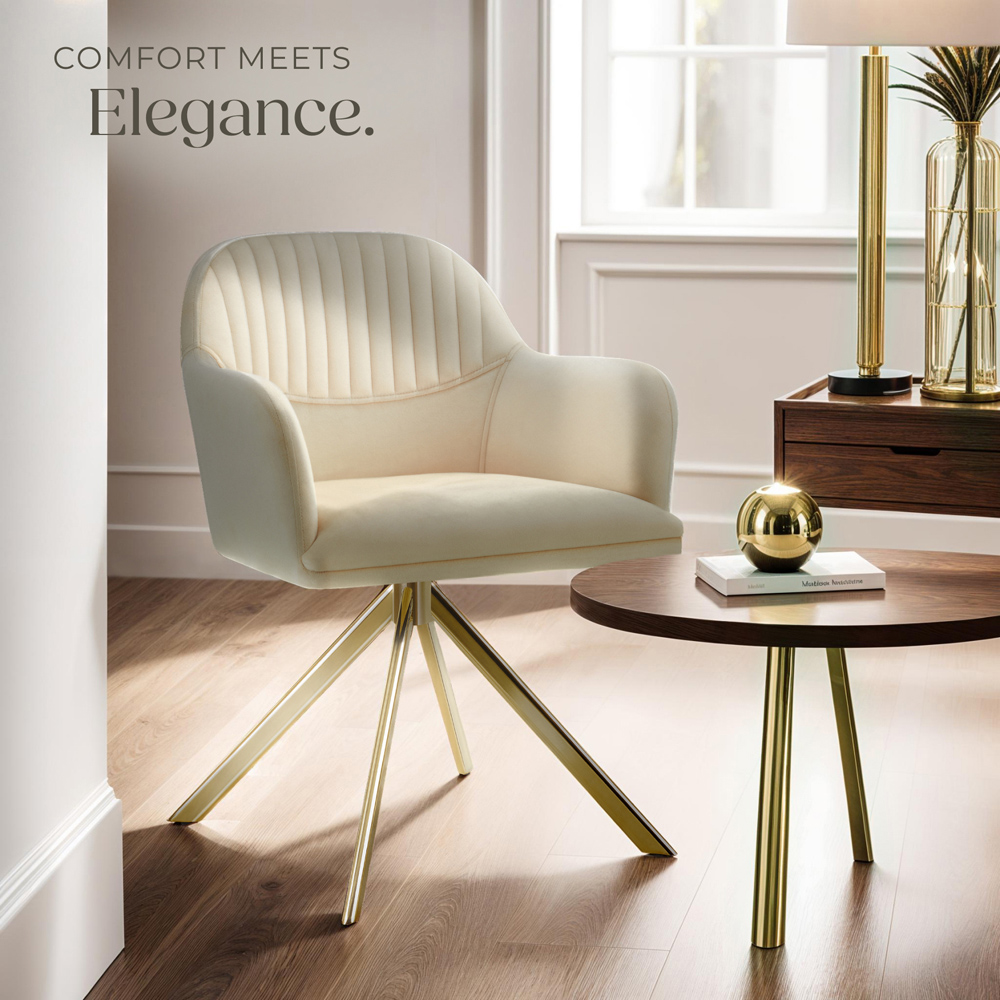 tectake Lona Cream and Gold Velvet Fabric Swivel Accent Chair Image 8