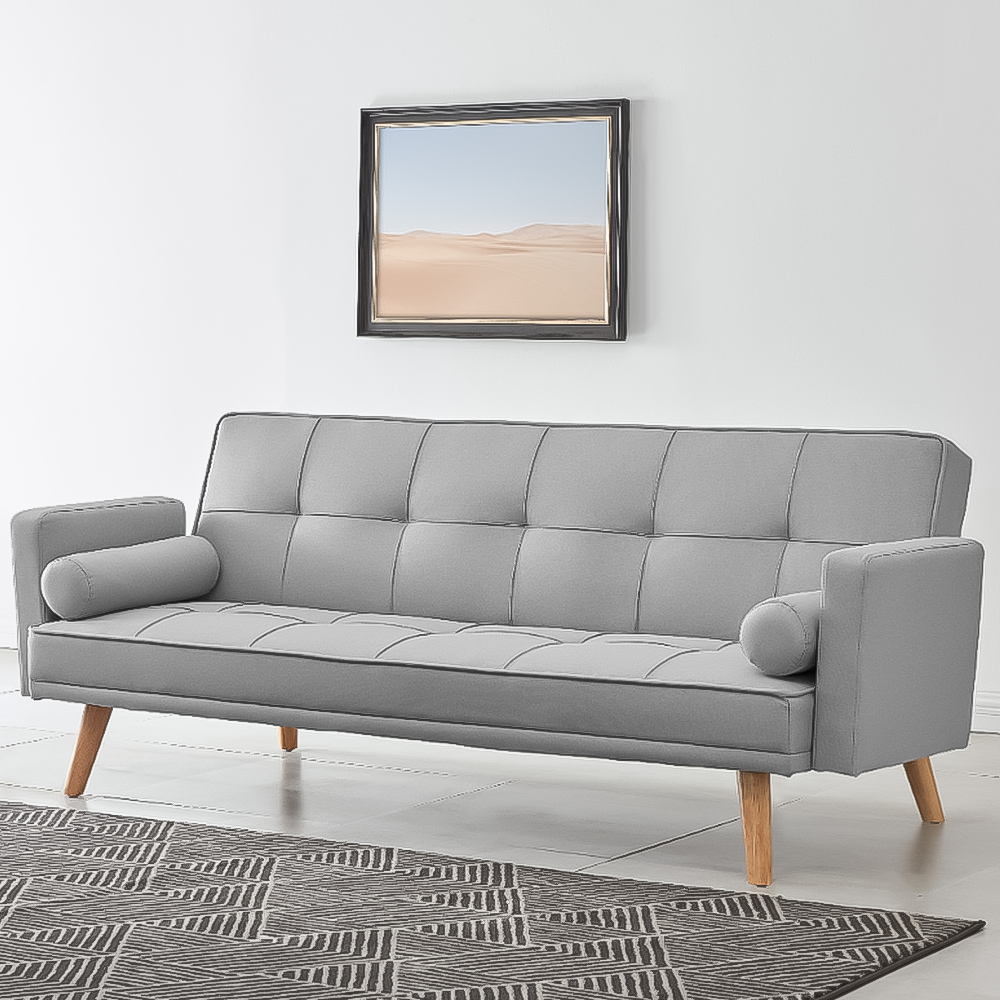 Home Detail Sarnia Double Sleeper Light Grey Fabric Sofa Bed Image 1