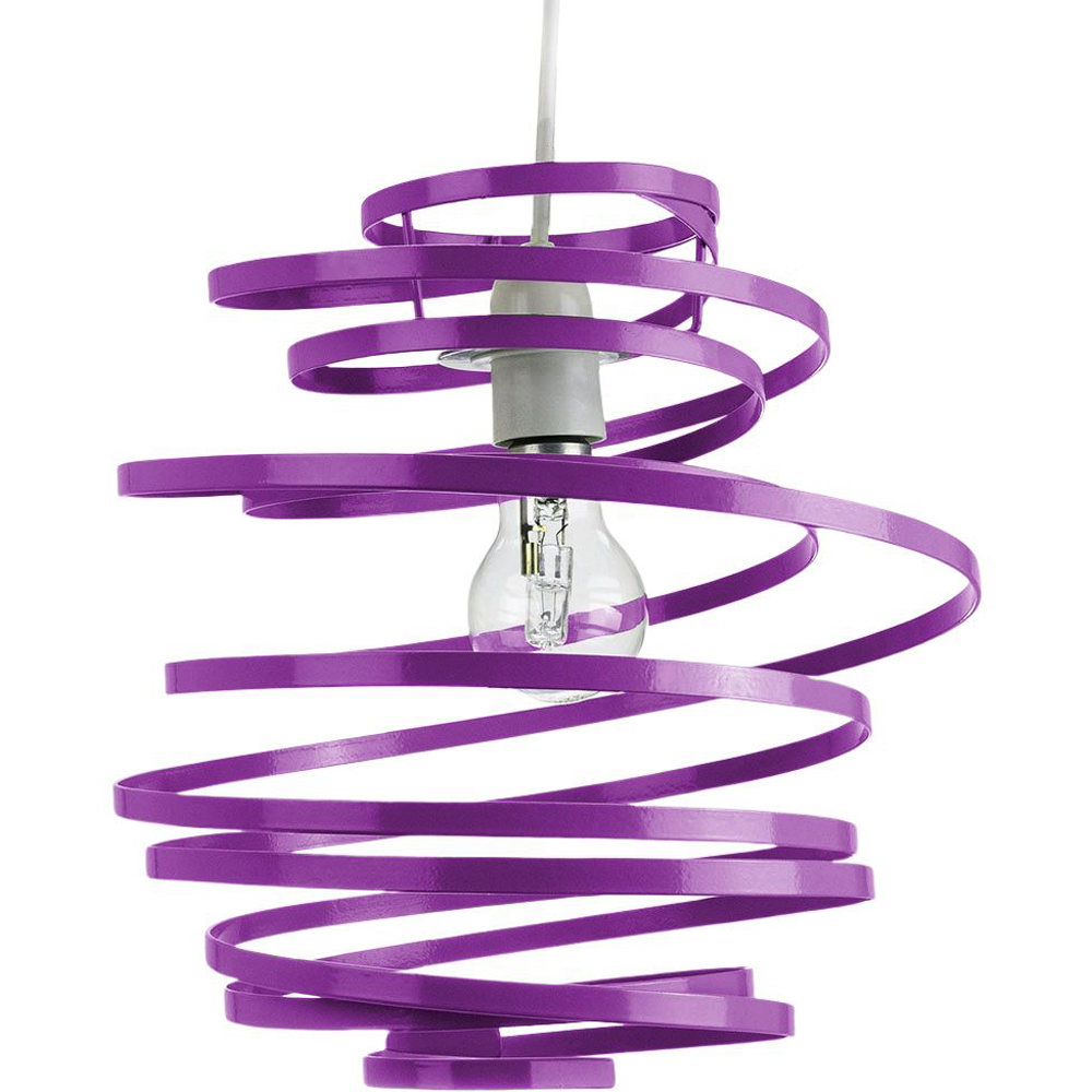 Happy Homewares Purple Gloss Metal Ribbon Swirl Ceiling Light Pendant Image 1