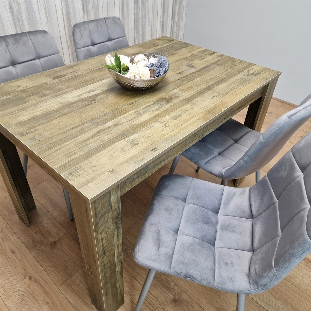Portland 4 Seater Dining Set Rustic Effect and Grey Velvet Image 6