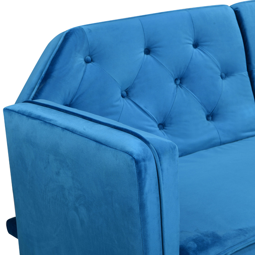 Comfy Living 3 Seater Blue and Gold Plush Velvet Tufted Sofa Bed Image 5
