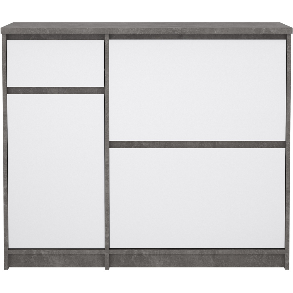 Florence Single Door 3 Drawer Concrete and White High Gloss Shoe Cabinet Image 3