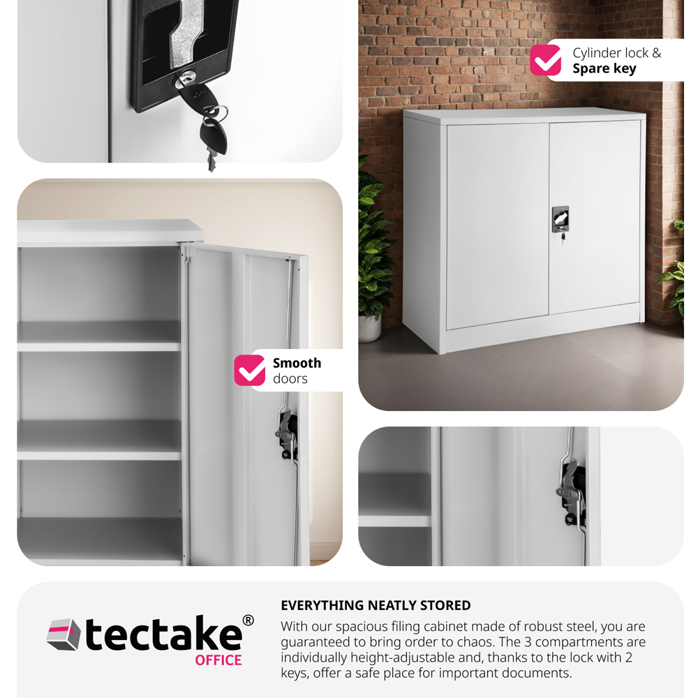 tectake 2 Door 3 Shelf Grey Filing Cabinet Image 7