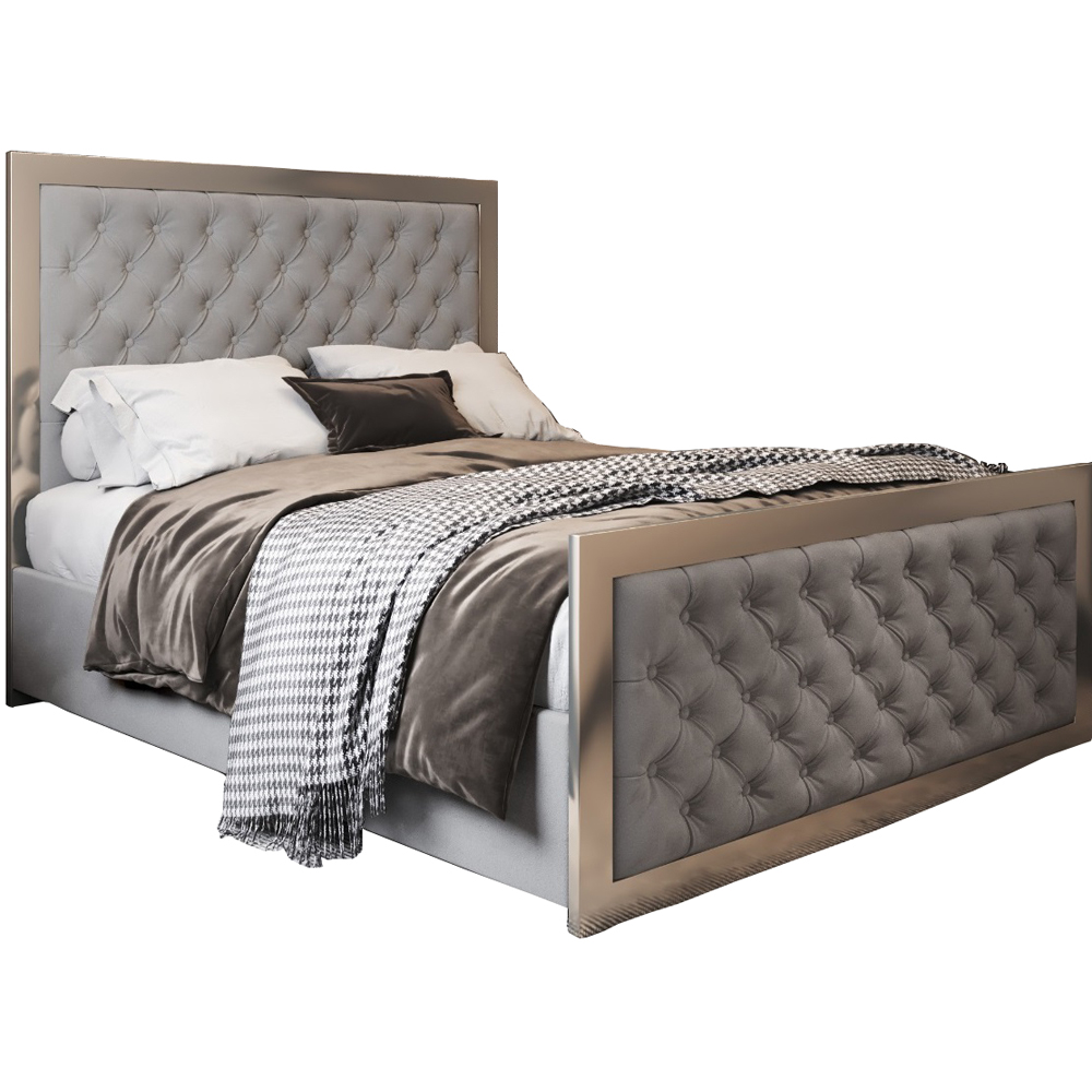 Maddison Grey Single Velvet Upholstered Metal Bed Frame with Padded Headboard Image 2