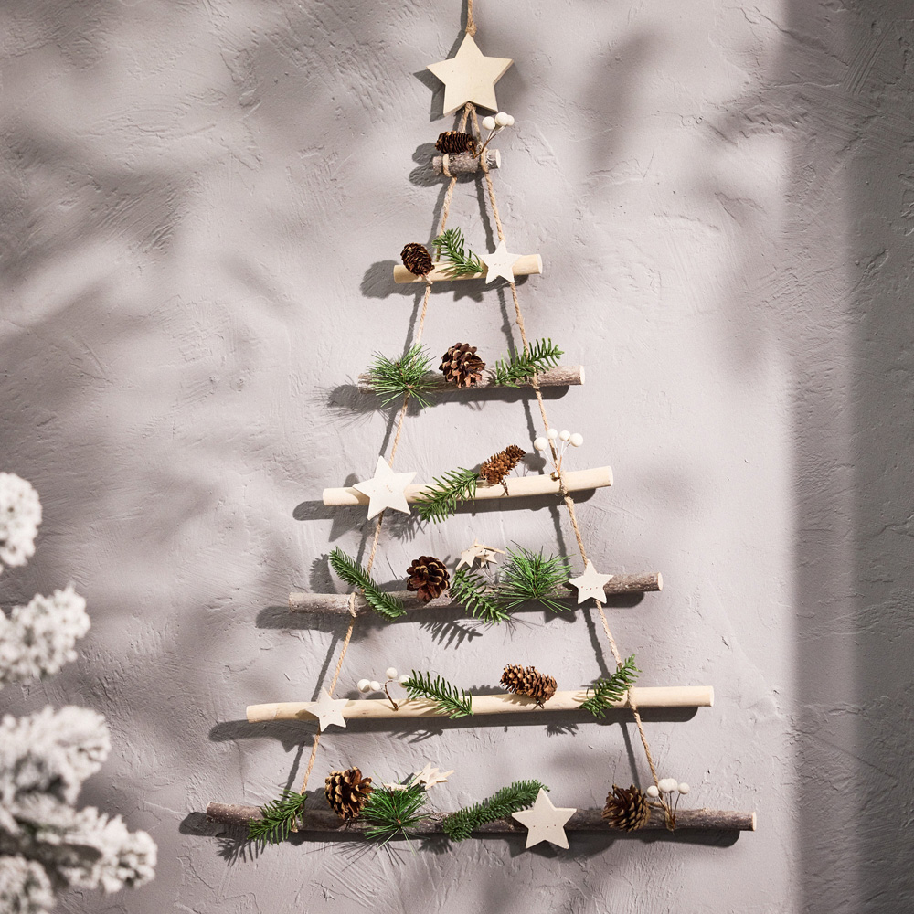 Dibor Shooting Star Pinecones and Fern Leaves Christmas Tree Ladder Decoration 70cm Image 2