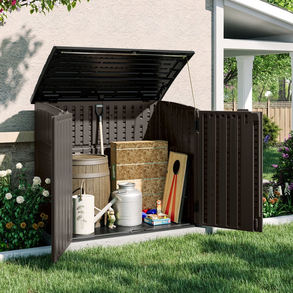 Suncast 3.6 x 2.3ft Stone Grey Stow Away Wheelie Bin Shed Image 5