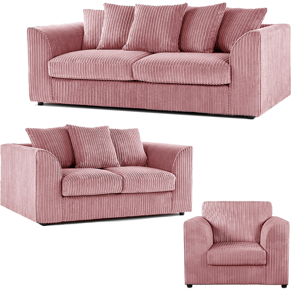 Luxor 6 Seater Pink Jumbo Cord Scatter Back Sofa Suite Image 2