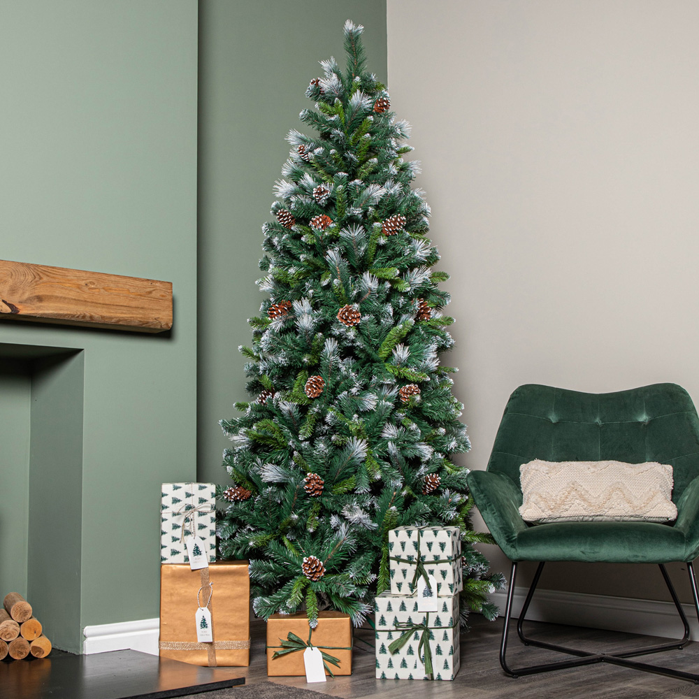 Samuel Alexander Frosted Glacier Pine Snow Tipped Artificial Christmas Tree with Pinecones 7ft Image 7