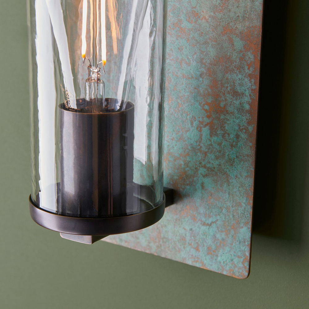 Merano Palermo Verdigris Bronze Plate Clear Glass Wall Lamp Image 5