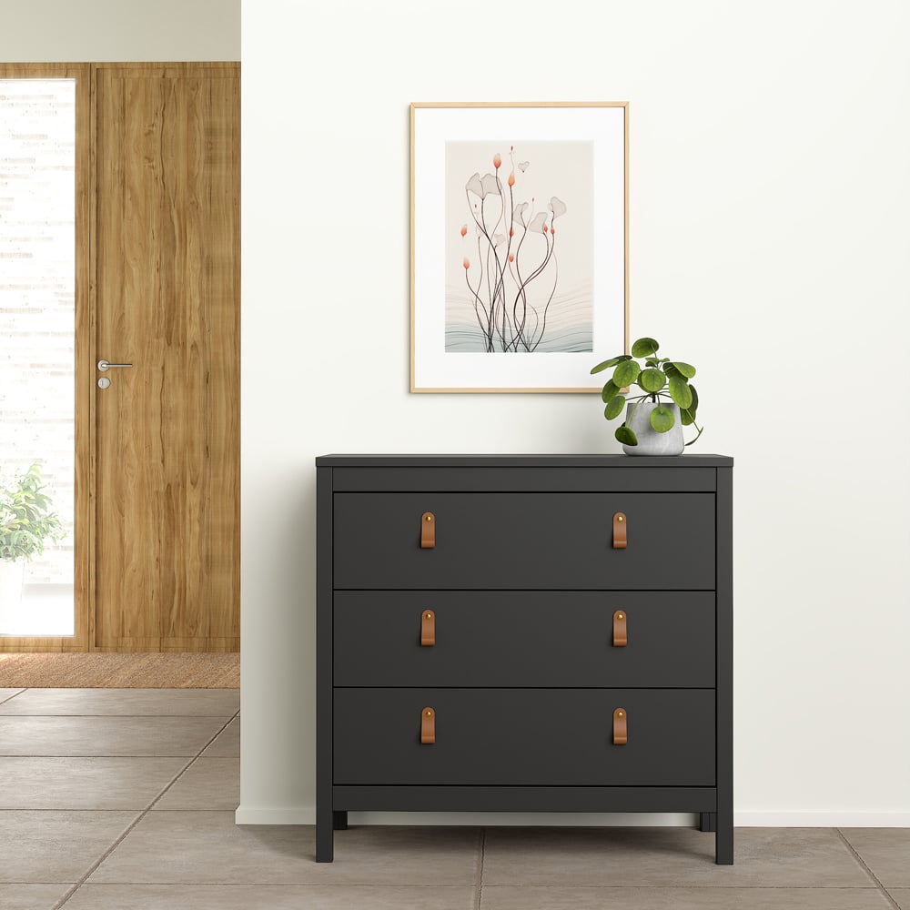 Florence Barcelona 3 Drawer Matt Black Chest of Drawers Image 6