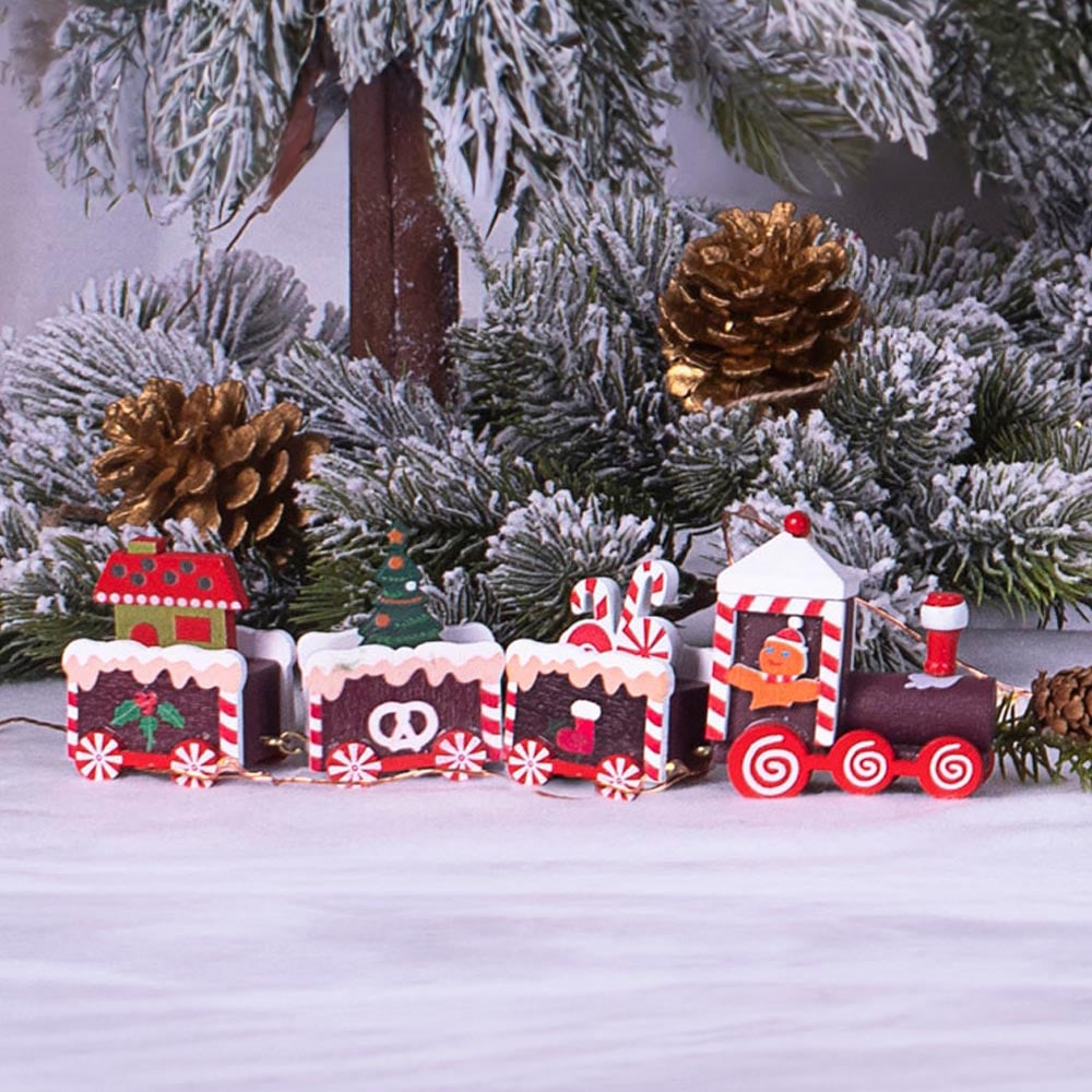 St Helens Multicolour Wooden Christmas Pudding Train Set Decoration Image 2