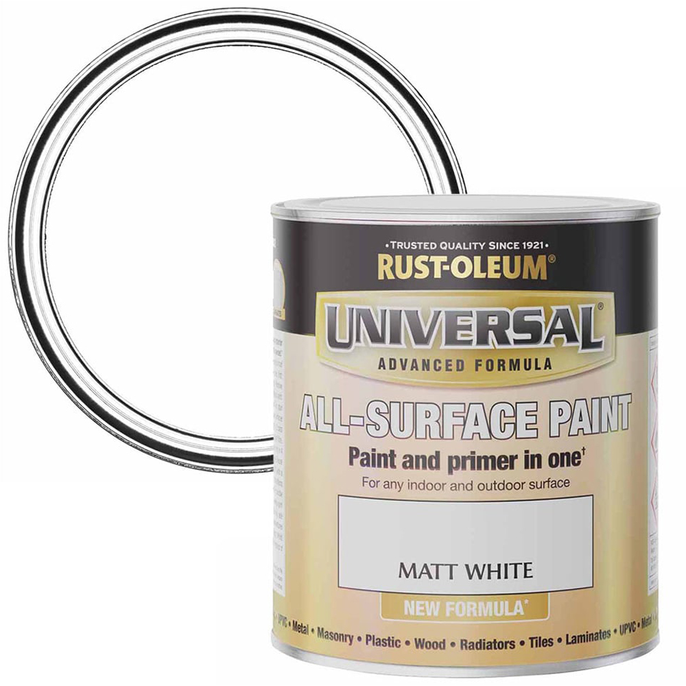 Rust-Oleum Universal White Matt All Surface Paint 750ml Image 1