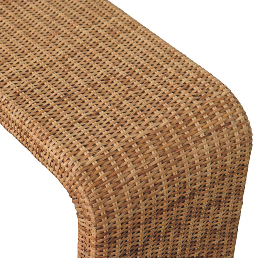 Artisan Furniture Solid Wood Beige Rattan Weave Bench Image 6