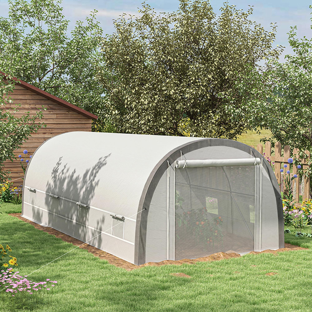 Outsunny White Plastic 9.8 x 19.3ft Walk In Polytunnel Greenhouse Image 2