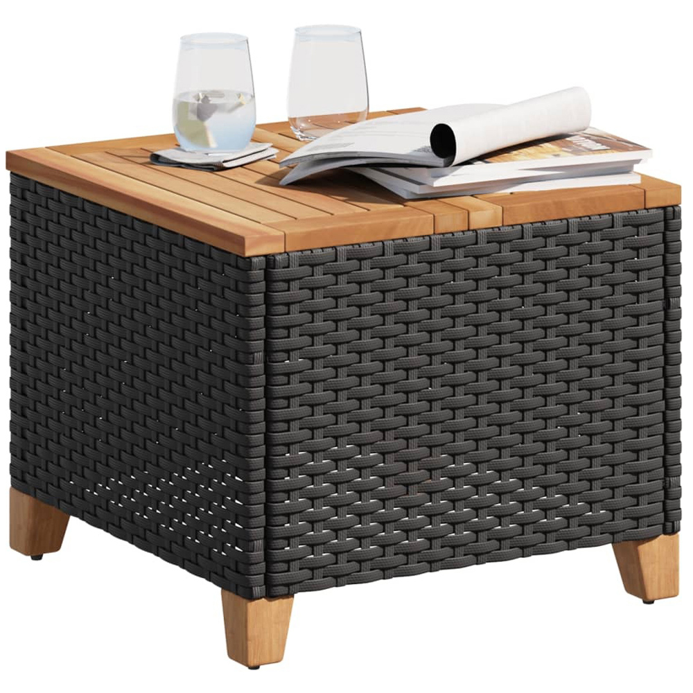 Walplus Black Poly Rattan Acacia Wood Top Garden Coffee Table Image 3
