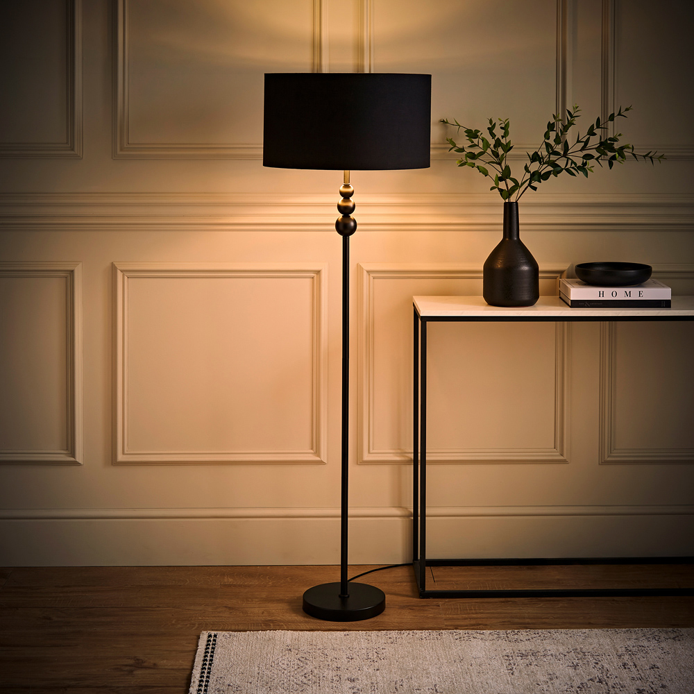 ValueLight Marissa Black Velvet Chrome Inner Shade Black Stacked Ball LED Floor Lamp Image 6