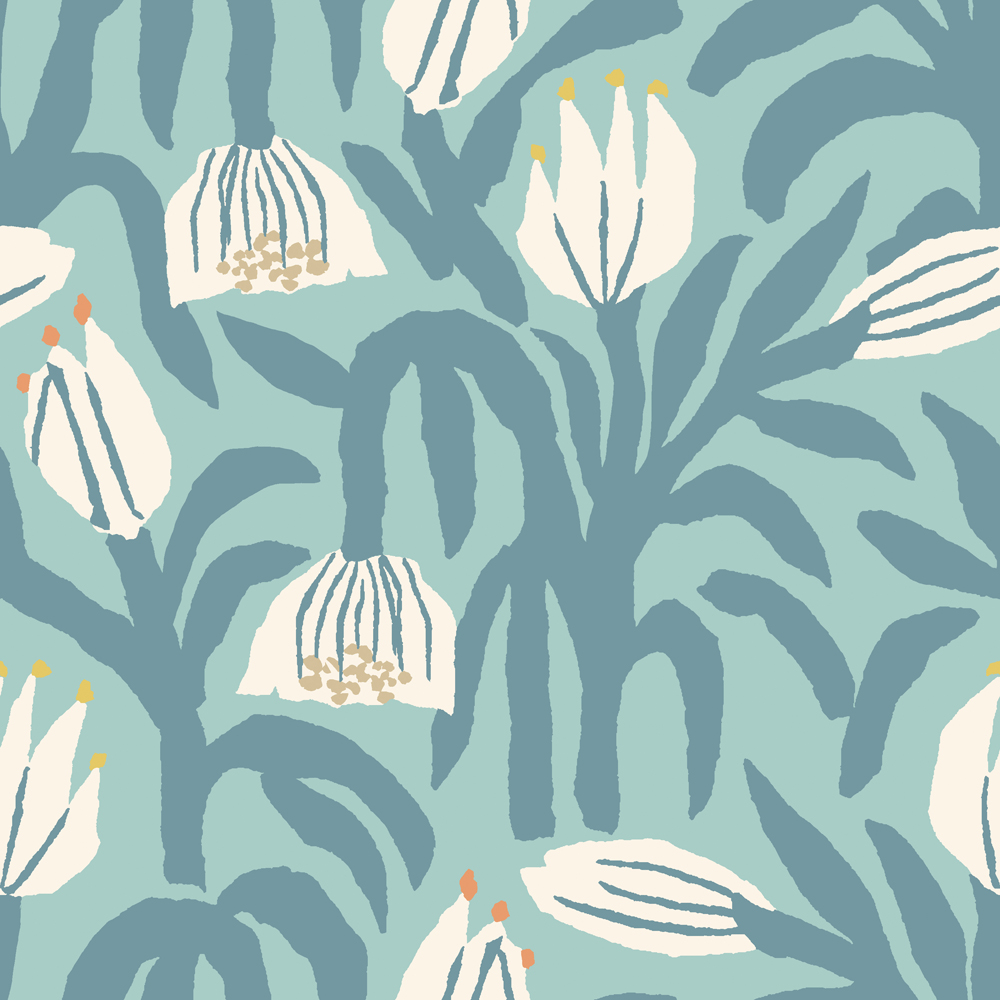 Hoopla Walls Chunky Flower Denim Non Woven Wallpaper Image 1