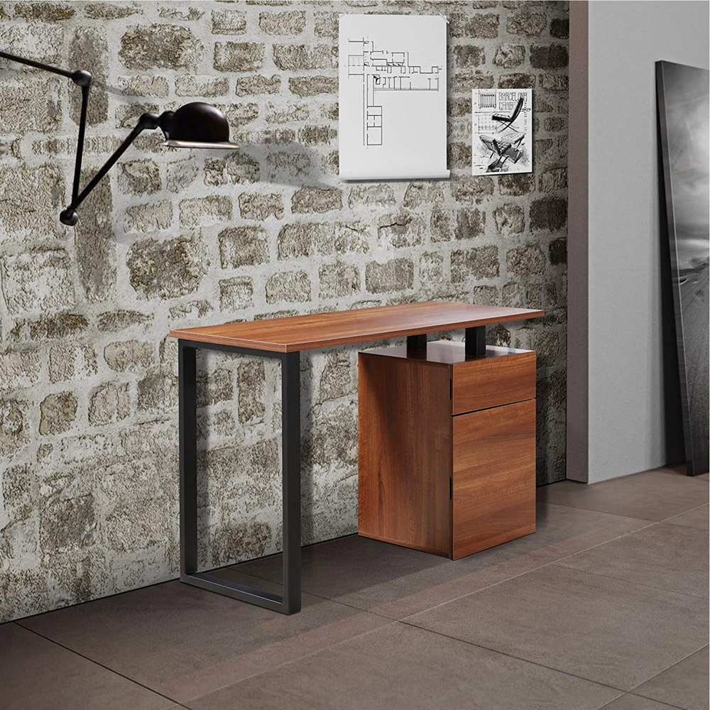 Centurion Supports Calista Single Door Single Drawer Computer Desk Walnut and Matt Black Image 7