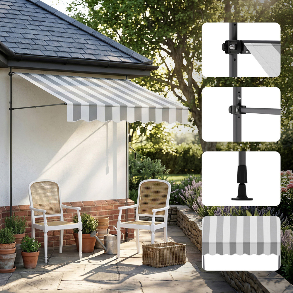 Living and Home Grey and White Retractable Height Adjustable Awning 2.5m Image 6