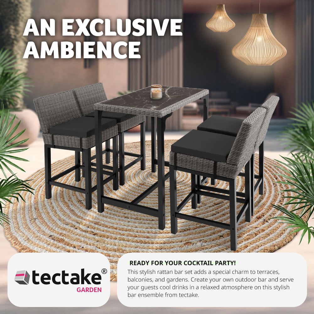 tectake Kutina Latina 4 Seater Poly Rattan Bar Dining Table Grey Image 5