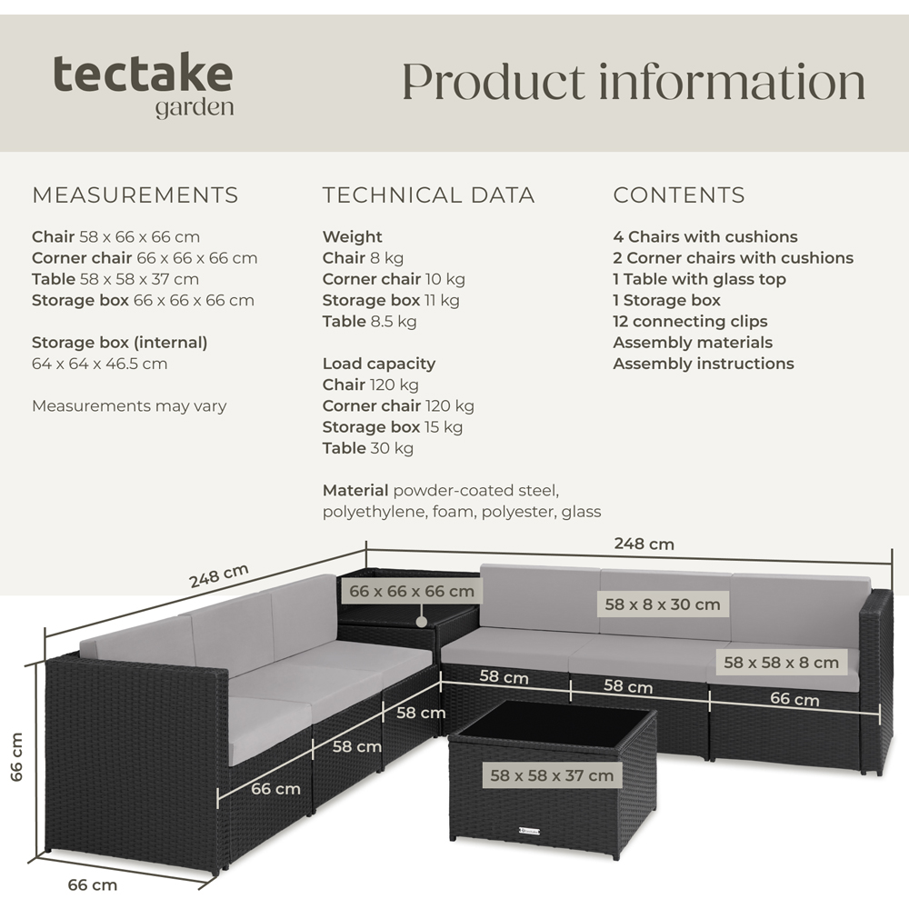 tectake Verona Black Polyrattan Rattan Furniture Garden Set Image 9