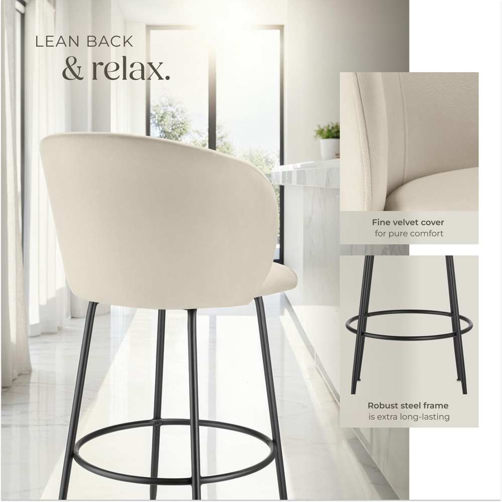 tectake Luana Cream and Black Velvet Look Padded Bar Stool Set of 4 Image 5