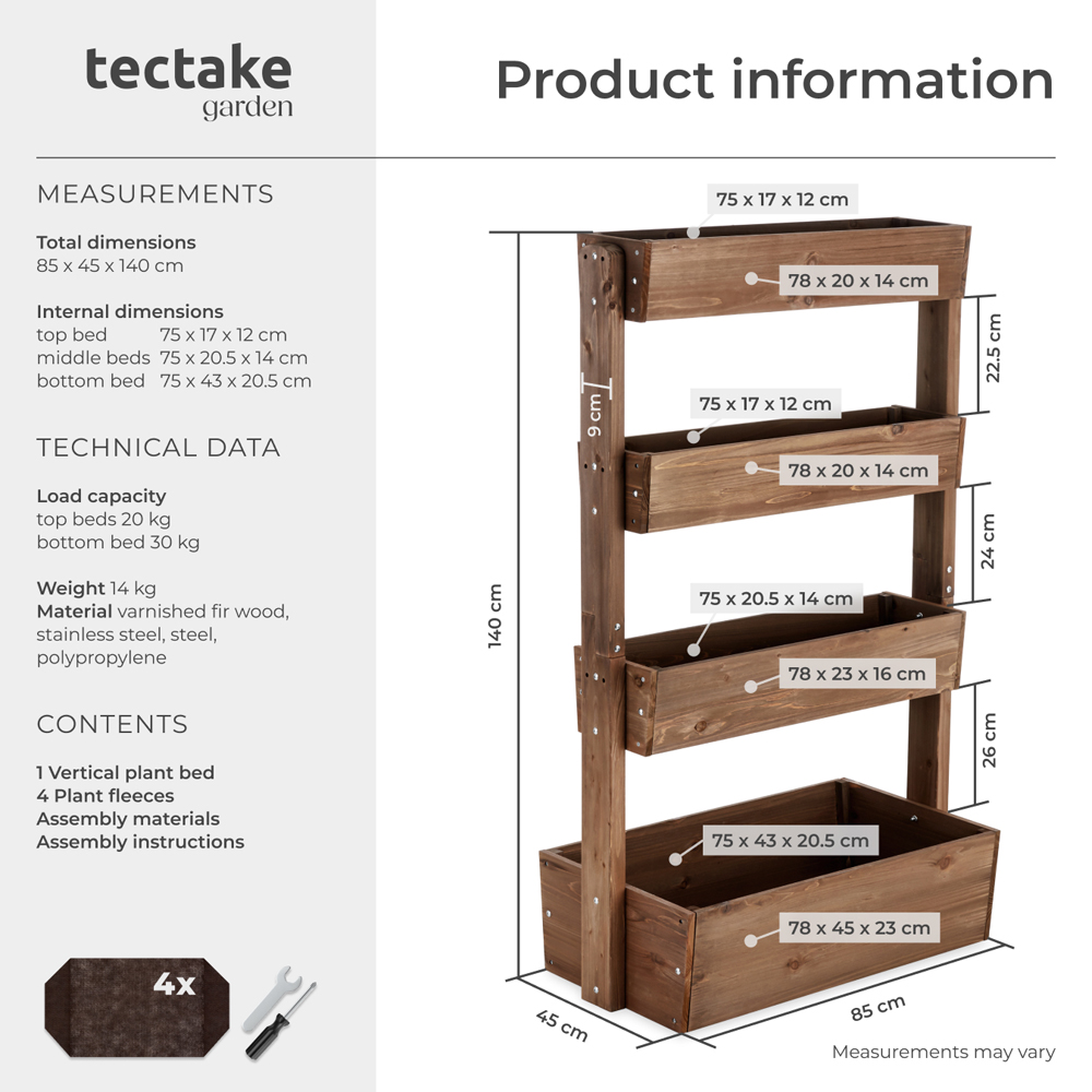 tectake Flora 5-Tier Brown Rustic Wooden Vertical Planter 85 x 45 x 140cm Image 9