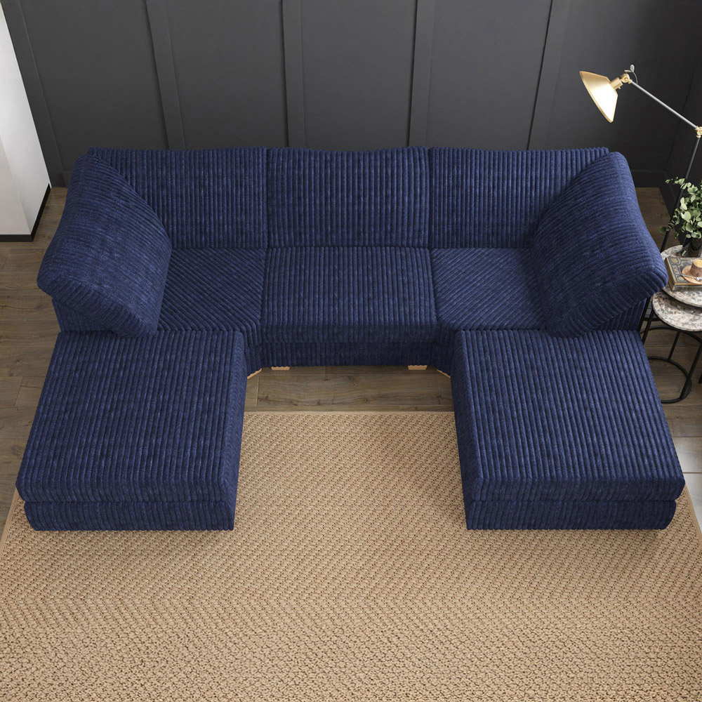 Nestle 5 Seater Navy Plush Faux Fur Fixed Back U-Shape Sofa Image 7