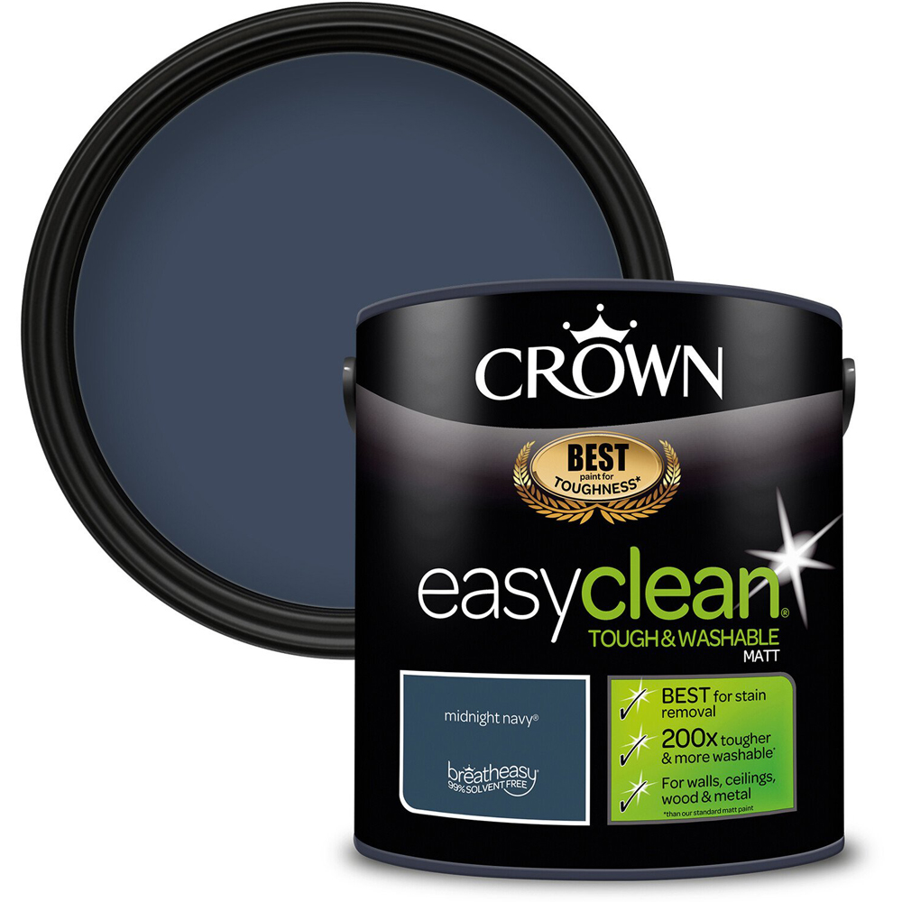 Crown Easyclean Midnight Navy Matt Emulsion Multisurface Paint 2.5L Image 1