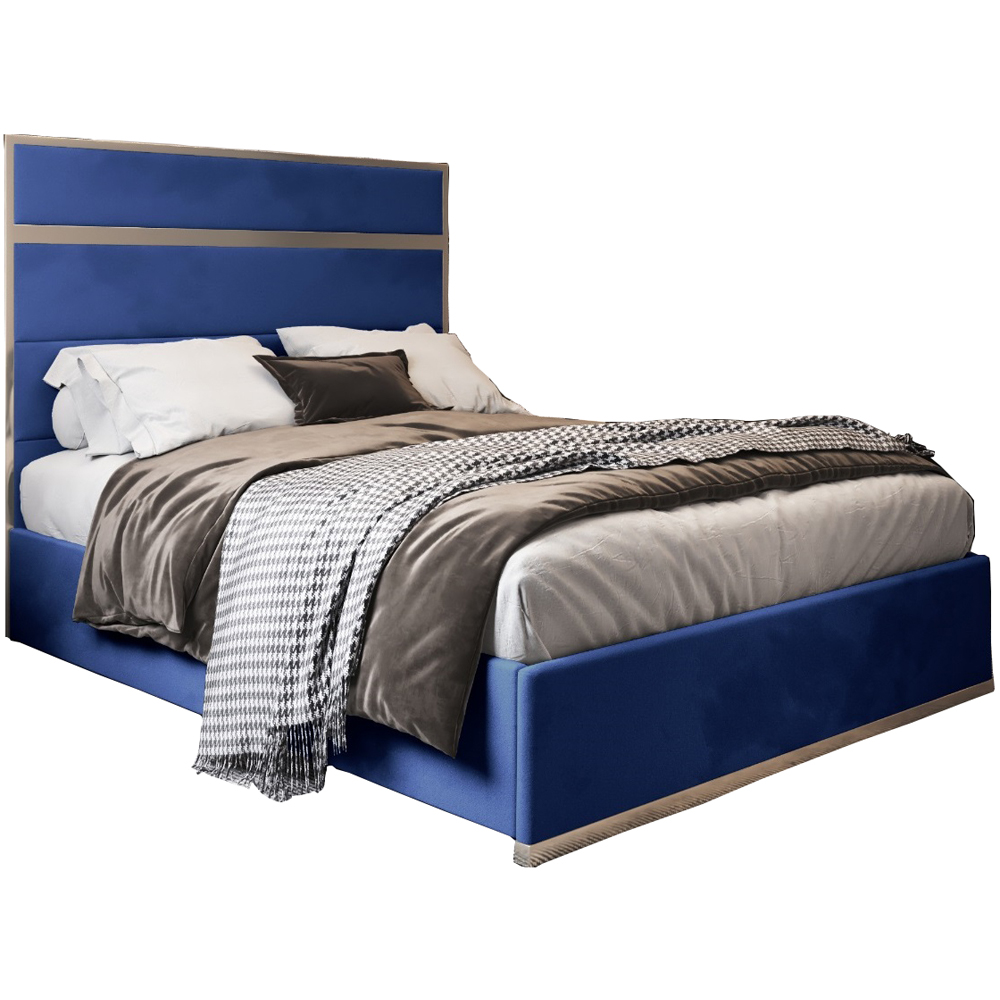 Bentley Blue Super King Size Velvet Upholstered Metal Bed Frame with Panelled Headboard Image 2